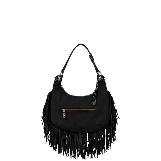 Borsa donna a spalla e tracolla "Valentino Creations" VA-7089 Collezione Autunno/Inverno con frange - Nero