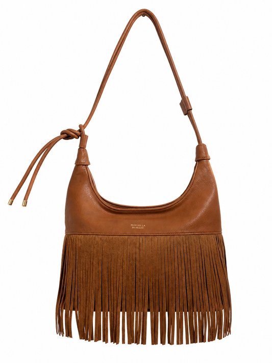 Borsa a spalla donna "Mariella Burani" COACHELLA# Collezione Autunno/Inverno con frange - Cuoio