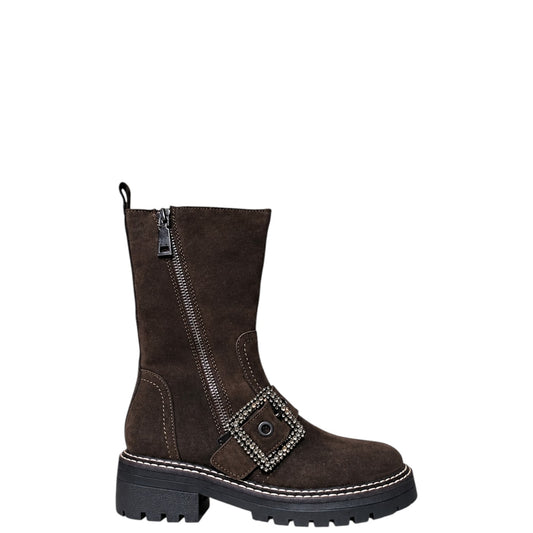 Stivaletti donna "Apepazza" F3COMBAT49/SUE Collezione Autunno/Inverno con fibbia gioiello - Testa di moro