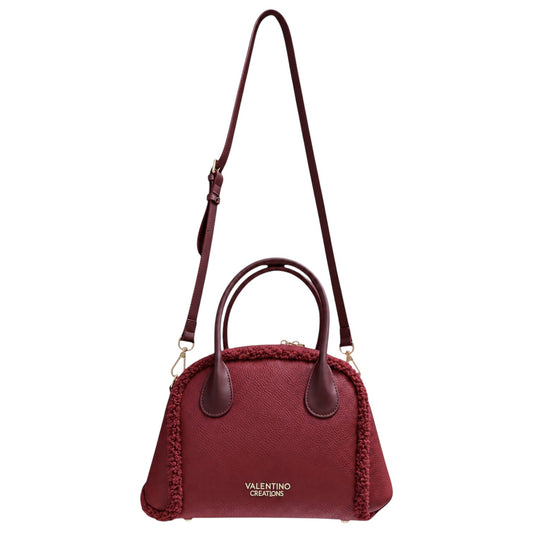 Borsa donna a mano e tracolla "Valentino Creations" VA-7083 Collezione Autunno/Inverno con pelliccia -  Bordeaux e Vino