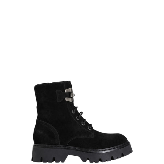 Anfibi donna "CafèNoir" C1FM6013 Collezione Autunno/Inverno Nabuk con fibbia argento - Nero
