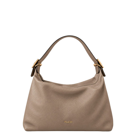 Borsa a spalla donna "Pulicati" CE 9456 Collezione Autunno/Inverno con fibbioni e tracolla - Beige