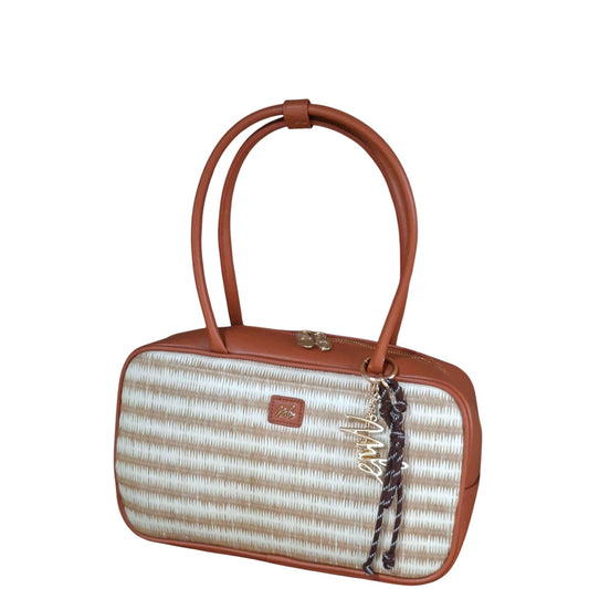 Borsa donna a spalla "Mariella Burani" MB028 Collezione Primavera/Estate 2026 - Cuoio e Beige
