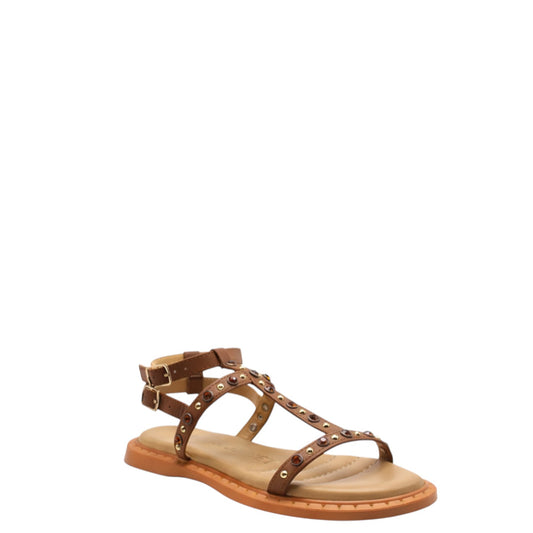 Sandali donna "Janet&Janet" J-142 Collezione Primavera/Estate 2026 con microborchie e strass - Cuoio