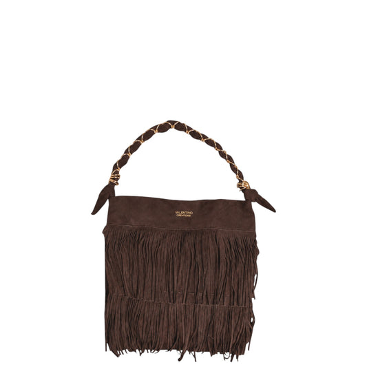 Borsa donna a mano e tracolla "Valentino Creations" VC2048 Collezione Autunno/Inverno con frange - Caffè
