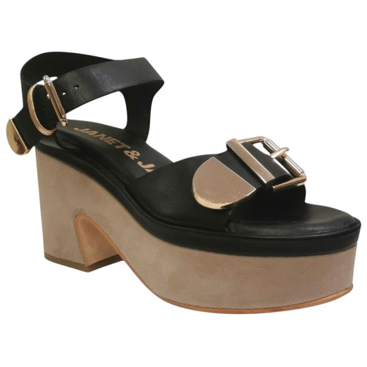 Sandali con zeppa donna "Janet&Janet" J-153 Collezione Primavera/Estate 2026 - Nero e Sabbia