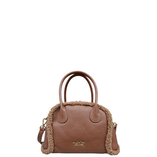 Borsa donna a mano e tracolla "Valentino Creations" VA-7083 Collezione Autunno/Inverno con pelliccia - Cuoio