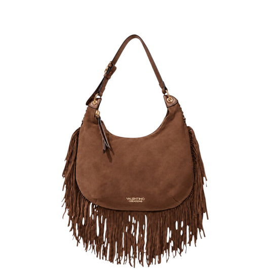 Borsa donna a spalla e tracolla "Valentino Creations" VA-7089 Collezione Autunno/Inverno con frange - Tabacco