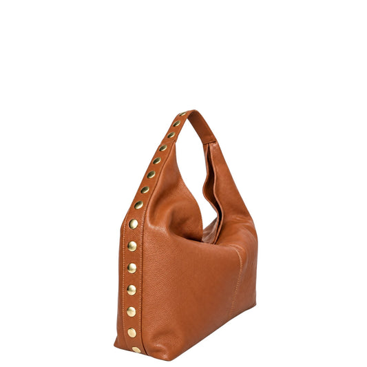 Borsa donna a spalla "Pulicati" CE 7570 Collezione Autunno/Inverno con borchioni  - Cuoio