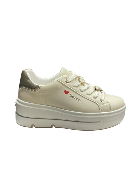Sneakers donna “Braccialini” BA140 Collezione Autunno/Inverno 2025/2026 – Avorio e Oro