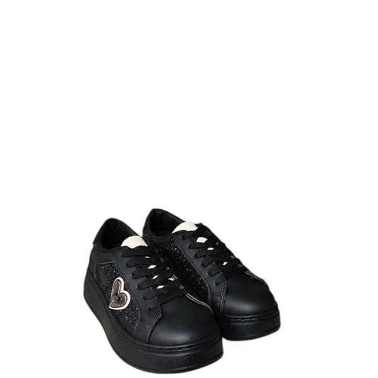 Sneakers donna "Braccialini" BC108 Collezione Autunno/Inverno con cuore e glitter - Nero e Bianco