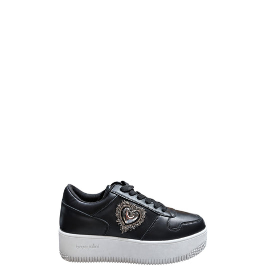 Sneakers donna "Braccialini" B107 Collezione Autunno/Inverno con cuore - Nero