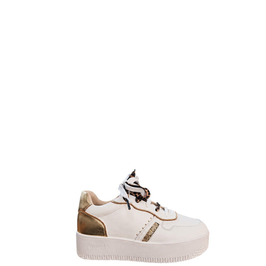Sneakers donna "Braccialini" B106 Collezione Autunno/Inverno lacci leopardati - Bianco e Oro
