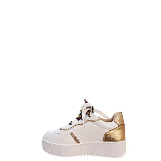 Sneakers donna "Braccialini" B106 Collezione Autunno/Inverno lacci leopardati - Bianco e Oro