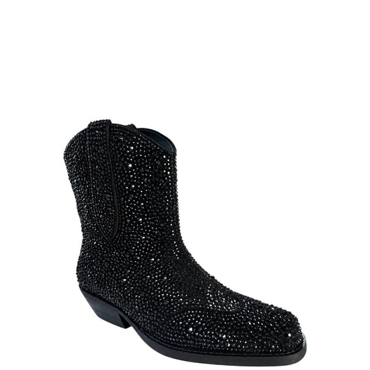 Stivaletti Texani donna "Massimo Santini" Paige Collezione Autunno/Inverno con strass - Nero
