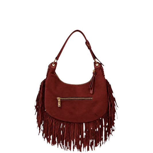 Borsa donna a spalla e tracolla "Valentino Creations" VA-7089 Collezione Autunno/Inverno con frange - Rosso mattone
