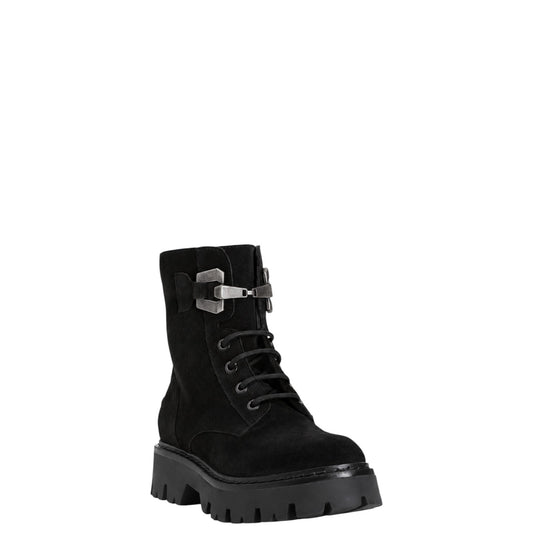 Anfibi donna "CafèNoir" C1FM6013 Collezione Autunno/Inverno Nabuk con fibbia argento - Nero