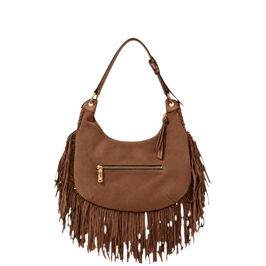 Borsa donna a spalla e tracolla "Valentino Creations" VA-7089 Collezione Autunno/Inverno con frange - Tabacco