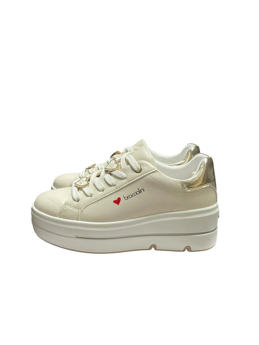 Sneakers donna “Braccialini” BA140 Collezione Autunno/Inverno 2025/2026 – Avorio e Oro