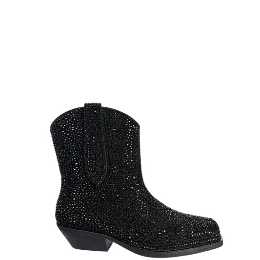Stivaletti Texani donna "Massimo Santini" Paige Collezione Autunno/Inverno con strass - Nero