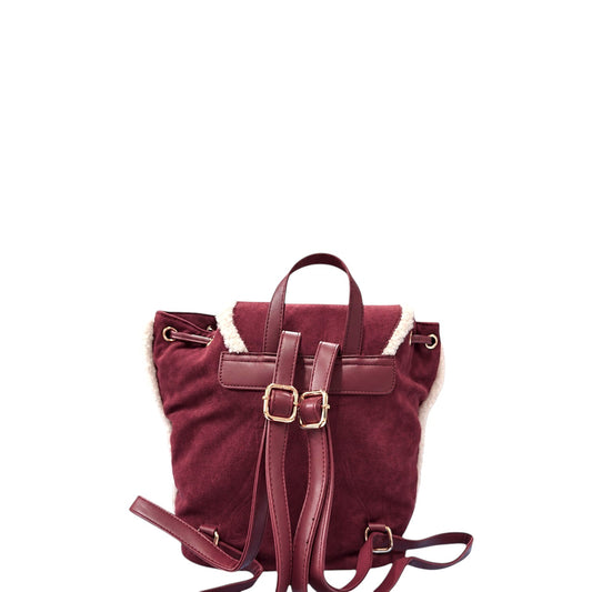 Zaino donna "Valentino Creations" VC620 Collezione Autunno/Inverno con pelliccia - Bordeaux e Bianco