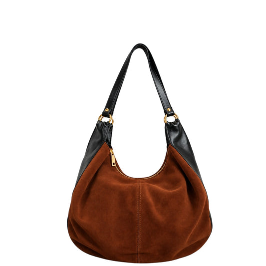 Borsa a spalla donna "Pulicati" 6947 Collezione Autunno/Inverno pelle scamosciata - Cotto e Nero