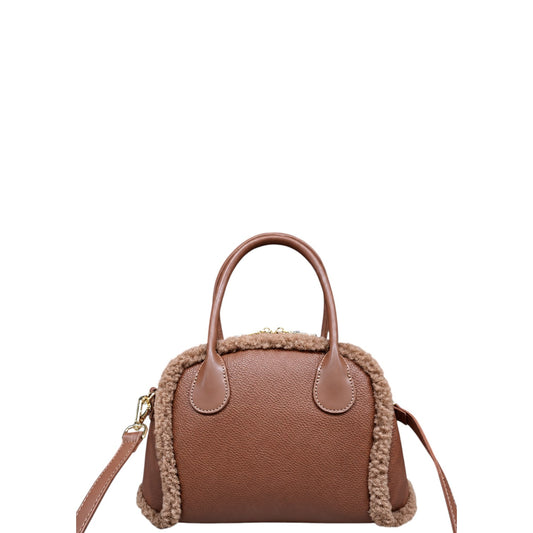 Borsa donna a mano e tracolla "Valentino Creations" VA-7083 Collezione Autunno/Inverno con pelliccia - Cuoio