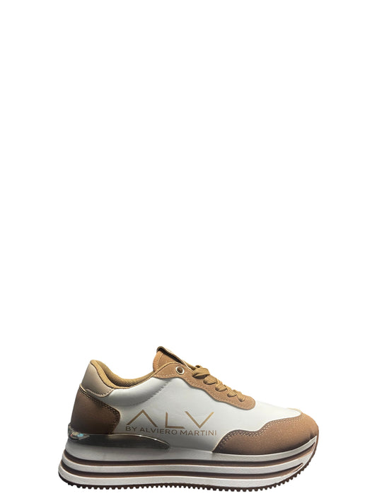 Sneakers donna "Alviero Martini" ALVSD0182-2025 Collezione Primavera/Estate 2026 - Bianco e cuoio