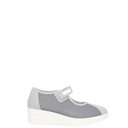 Ballerina con zeppa donna "Rucoline" 233 JACKIE LEATHER NETT Collezione Primavera/Estate 2026 - Grigio e bianco