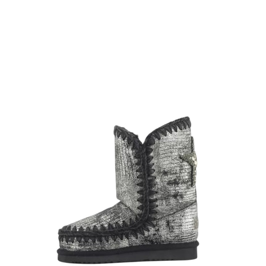 Stivaletti donna "Mou" MU.FW101046C Collezione Autunno/Inverno con stella - Nero e Argento laminato
