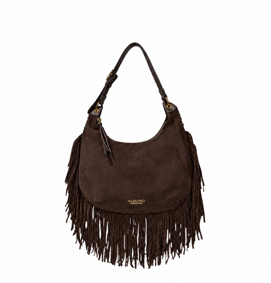 Borsa donna a spalla e tracolla "Valentino Creations" VA-7089 Collezione Autunno/Inverno con frange - Marrone
