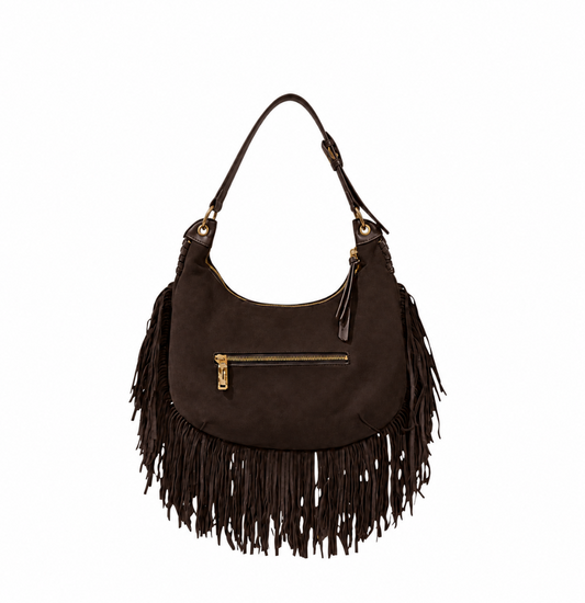 Borsa donna a spalla e tracolla "Valentino Creations" VA-7089 Collezione Autunno/Inverno con frange - Marrone
