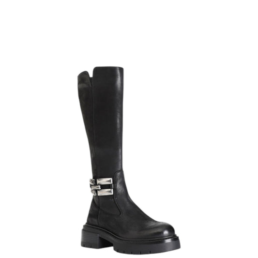 Stivali donna "CafèNoir" C1FB7004 Collezione Autunno/Inverno Nabuk con fibbia argento - Nero