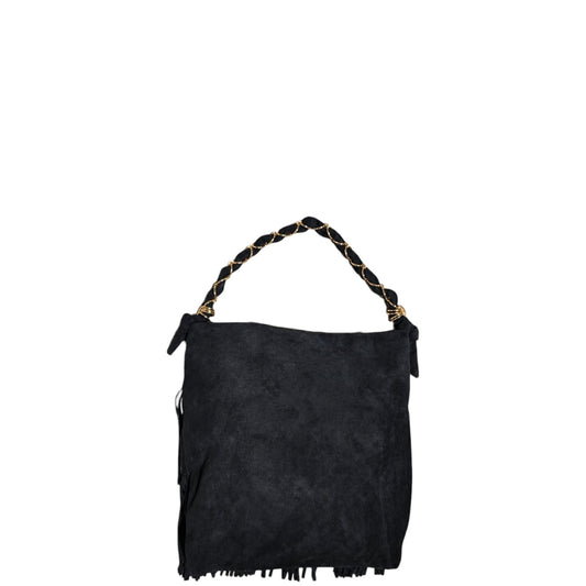 Borsa donna a mano e tracolla "Valentino Creations" VC2048 Collezione Autunno/Inverno con frange - Nero