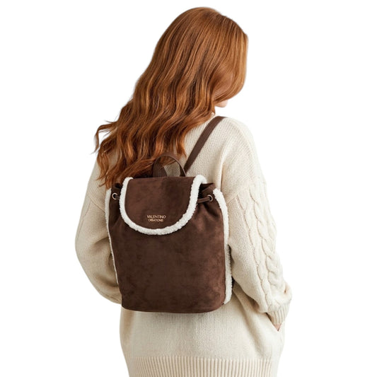 Zaino donna "Valentino Creations" VC620 Collezione Autunno/Inverno con pelliccia - Marrone e Bianco