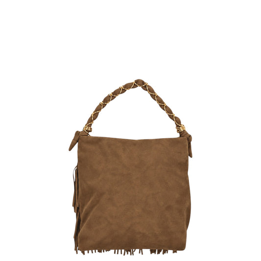 Borsa donna a mano e tracolla "Valentino Creations" VC2048 Collezione Autunno/Inverno con frange - Camel