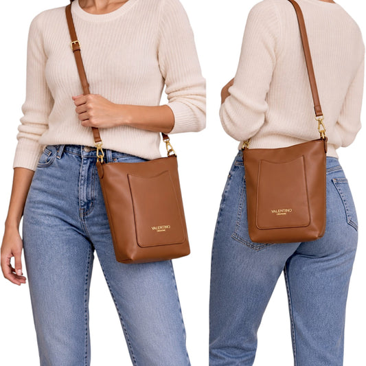 Borsa donna a spalla e tracolla "Valentino Creations" VC603 Collezione Autunno/Inverno a secchiello- Cuoio