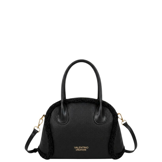 Borsa donna a mano e tracolla "Valentino Creations" VA-7083 Collezione Autunno/Inverno con pelliccia- Nero