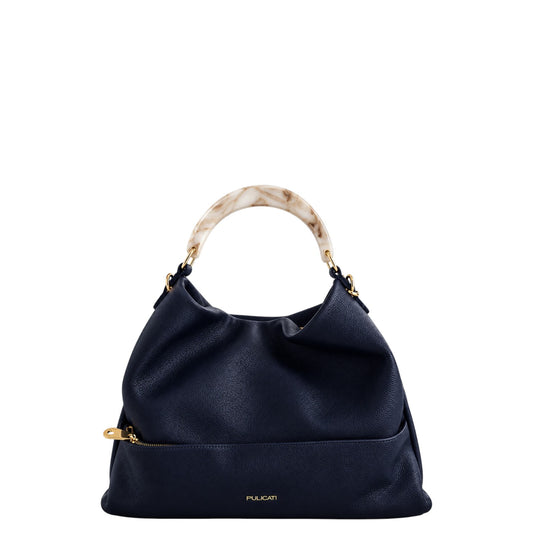 Borsa donna a spalla "Pulicati" CE 5460 Collezione Autunno/Inverno con tracolla e manico rigido - Blu