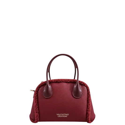 Borsa donna a mano e tracolla "Valentino Creations" VA-7083 Collezione Autunno/Inverno con pelliccia -  Bordeaux e Vino