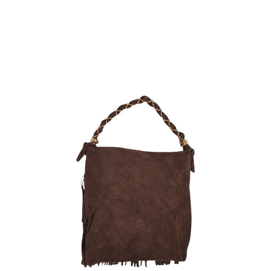 Borsa donna a mano e tracolla "Valentino Creations" VC2048 Collezione Autunno/Inverno con frange - Caffè