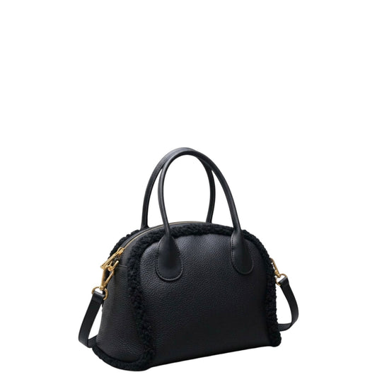 Borsa donna a mano e tracolla "Valentino Creations" VA-7083 Collezione Autunno/Inverno con pelliccia- Nero