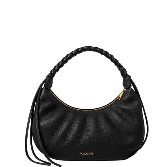 Borsa a spalla donna "Pulicati" CE 1212 Collezione Autunno/Inverno manico intrecciato - Nero