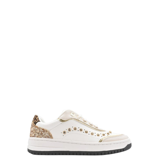 Sneakers donna "Mariella Burani" 51771 Collezione Autunno/Inverno glitter borchie e maculato - Bianco e oro
