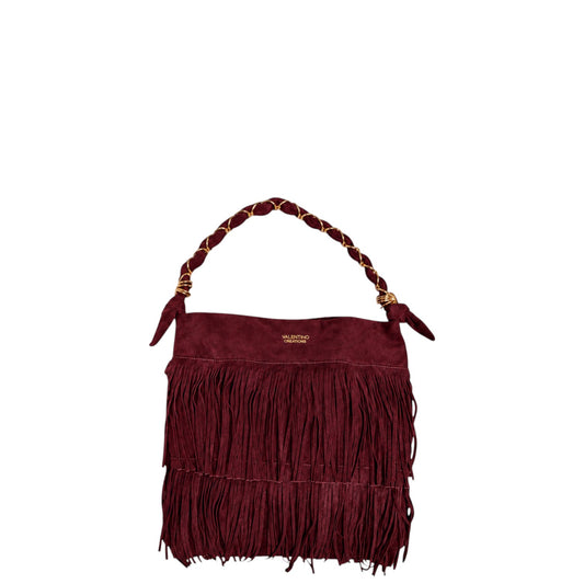 Borsa donna a mano e tracolla "Valentino Creations" VC2048 Collezione Autunno/Inverno con frange - Vino