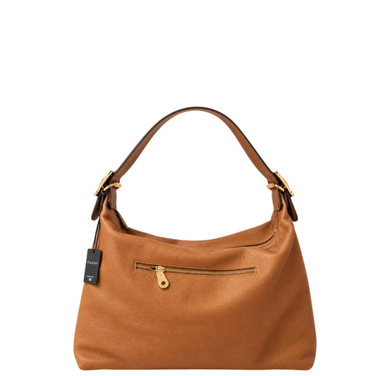 Borsa a spalla donna "Pulicati" CE 9456 Collezione Autunno/Inverno con fibbioni e tracolla - Camel