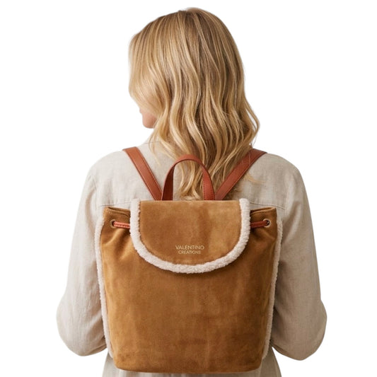 Zaino donna "Valentino Creations" VC620 Collezione Autunno/Inverno con pelliccia - Caramel e Bianco