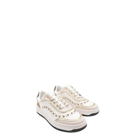 Sneakers donna "Mariella Burani" 51771 Collezione Autunno/Inverno glitter borchie e maculato - Bianco e oro