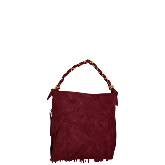 Borsa donna a mano e tracolla "Valentino Creations" VC2048 Collezione Autunno/Inverno con frange - Vino