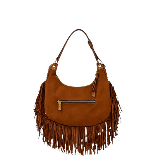Borsa donna a spalla e tracolla "Valentino Creations" VA-7089 Collezione Autunno/Inverno con frange - Cuoio